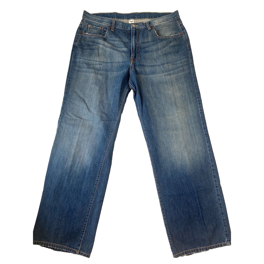 Lucky Brand Jeans Mens 38x32 Blue Straight Preppy Dark Wash Stretch Denim Fading